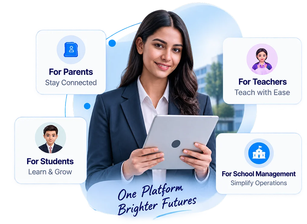 Nexra app in use by a student, parent, and teacher